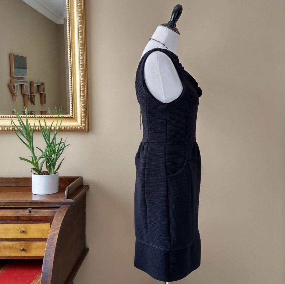Anthropologie Black Ruffle V-Neck Mini Dress - Picture 5 of 8